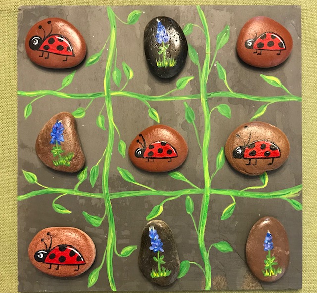 BLUEBONNETS & LADYBUGS on GREEN VINE BOARD - Stone