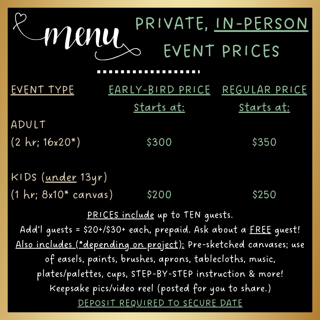 PRICE MENU in-person private events